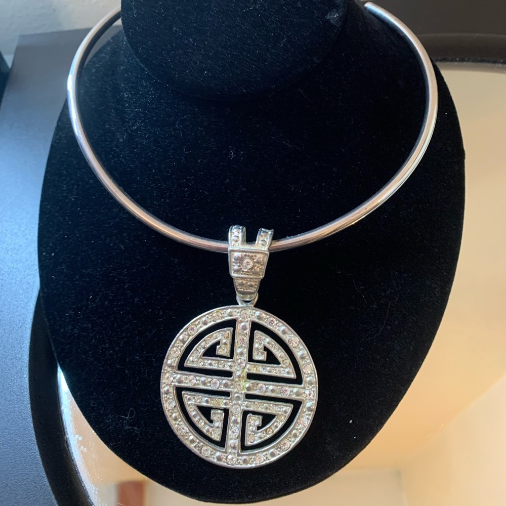 Pendent and earrings ONLY silver colour metal with rhinestones